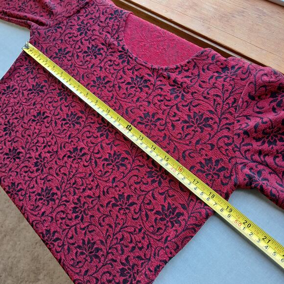 Rabbit Designs Vintage 80s Floral Blouse 10M long sleeve red black shoulder pads - Picture 13 of 16